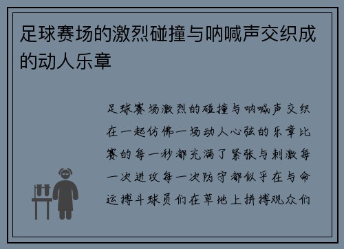足球赛场的激烈碰撞与呐喊声交织成的动人乐章