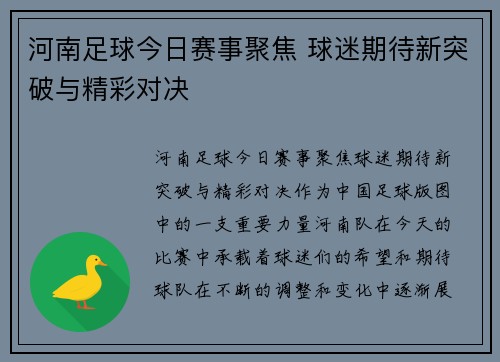河南足球今日赛事聚焦 球迷期待新突破与精彩对决