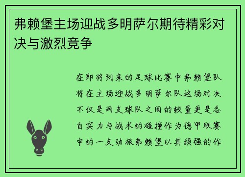 弗赖堡主场迎战多明萨尔期待精彩对决与激烈竞争